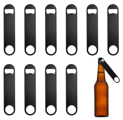 Flaschenöffner aus Edelstahl, 10 Stück, schwarz, 17,5 cm, für Kronkorken