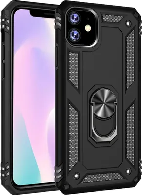 Produktbild von LaimTop iPhone 11 Hülle, Hybrid Robuste Rüstung Drehbarer Ring Halter Ständer Dual Layer Hard PC + TPU Stoßfest Schutzhülle für iPhone 11 Schwarz