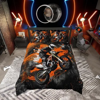 Obrázek produktu pro Sada povlečení s motivem motokrosu pro děti, včetně dvou povlaků na polštáře