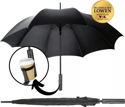 Produktbild von Cupbrella Regenschirm mit integriertem Becherhalter schwarz für 0,3-0,5l Becher