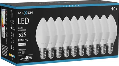 Obrázek produktu pro Mexen Nova 10x LED žárovka E14, C37, 5W, Neutrální - 4000K, 525 lm - L102-E14-0540-01x10