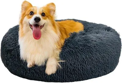 Produktbild von Kuschelig Plüschhaustierbett mit weichem Antislip-Katzenkissen, waschbar, Ø 50 cm, dunkelgrau.