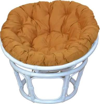 Produktbild von Papasansessel - Rattansessel  ø 80 cm weiß lackiert, mit Auflage ockerfarben