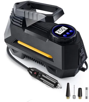 Image de Compresseur d'air portable numérique 12 V - Écran LCD - Électrique - Pour voitures, vélos, motos, ballons
