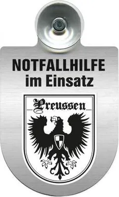 Produktbild von Einsatzschild mit Saugnapf - Notfallhilfe im Einsatz - incl. Regionenwappen 393828 Color - Region Preussen