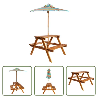 Obrázek produktu pro The Living Store Dětský piknikový stolek se slunečníkem 79x90x60 cm akáciové dřevo