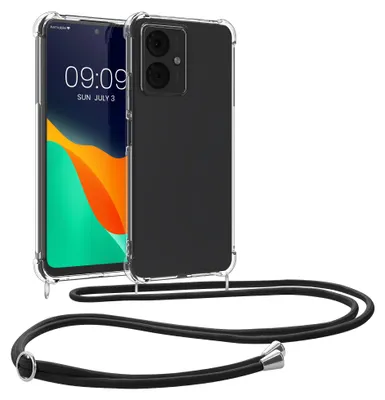 Produktbild von kwmobile Necklace Case kompatibel mit Motorola Moto G14 Hülle - Silikon Cover mit Handykette - Band Handyhülle Schwarz Transparent