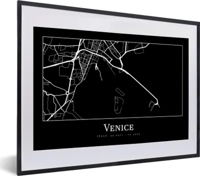 Produktbild von MuchoWow® Gerahmtes Poster Stadtplan - Venedig - Karte - Venedig 40x30 cm - Poster mit Schwarzem Bilderrahmen Wandposter Rahmen Foto Bilder - Bilderrahmen - Poster im Rahmen