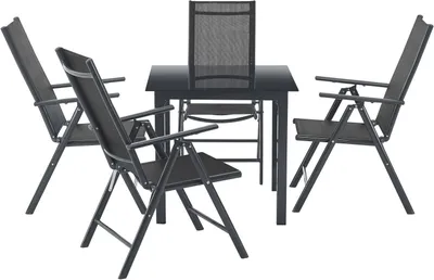 Produktbild von Juskys Aluminium Gartengarnitur Milano Gartenmöbel Set mit Tisch und 4 Stühlen Dunkel-Grau mit schwarzer Kunstfaser Alu Sitzgruppe Balkonmöbel