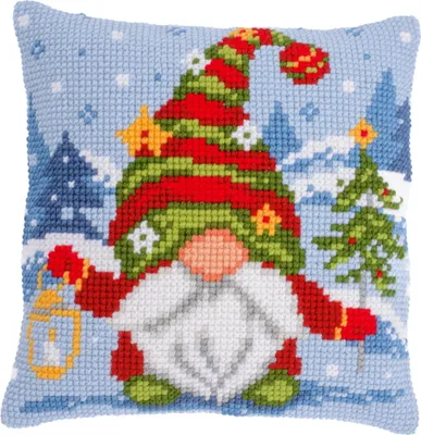 Produktbild von Vervaco Kreuzstichkissen "Weihnachtsgnom", Stickbild vorgezeichnet, 40x40cm