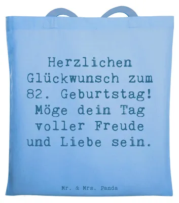 Produktbild von Mr. & Mrs. Panda Tote Bag Spruch 82. Geburtstag - Sky Blue - Geschenk, Familie und Freunde, Jutebeutel, positiver Energie, Geburtstagswünsche, Herzlichen Glückwunsch zum