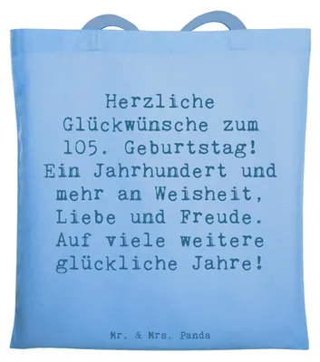 Produktbild von Mr. & Mrs. Panda Tote Bag Spruch 105. Geburtstag - Sky Blue - Geschenk, Shopping Tasche, endlose Liebe, und Freude, Herzliche Glückwünsche zum, Uni, Glückwunsch