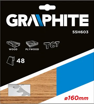 Produktbild von GRAPHITE sägeblatt 160x30x2,4x48t blatt 160mm, achsloch 30mm, zähne 48, dicke 2,4mm, schnittdicke 2,8mm, geometrie atb, material