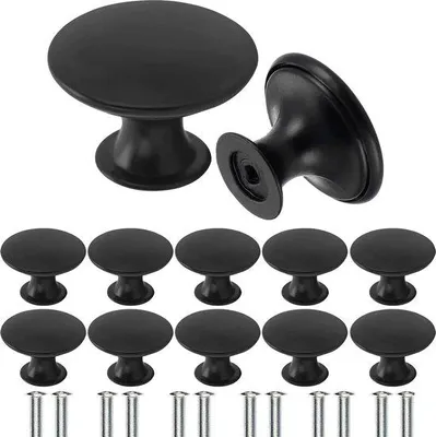 Image de Boutons en laiton noir, poignées rondes rétro de 30 mm
