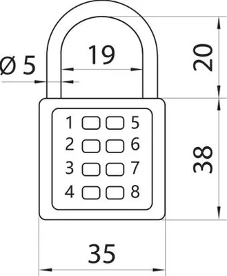 Produktbild von Mechanisches Zahlenschloss 35 mm B-HARKO HR08, 8 Tasten (4-stelliger Code)