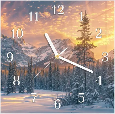 Produktbild von Wanduhr aus Glas mit Motiv Berglandschaft Winter- 30 x 30 cm - inkl. Aufhängesystem
