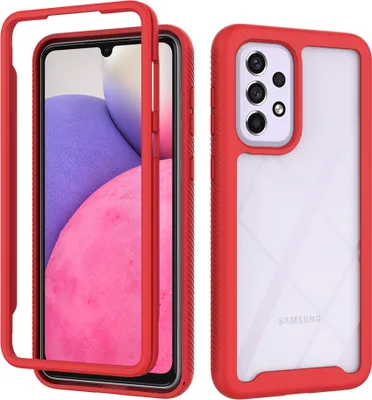 Produktbild von Galaxy A33 5G Hülle, Hybrid Transparente Rückseite Robust TPU Bumper Rutschfest Stoßfest Ganzkörper Schutzhülle für Samsung Galaxy A33 5G Rot