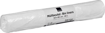 Produktbild von Müllbeutel 65 L, 630x850 mm, 13 my LDPE, Weiß | Rolle (40 Beutel)