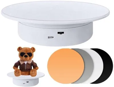 Image de Plateau rotatif électrique - Rotation à 360 degrés - Idéal pour la photographie de produits - Diamètre de 20 cm - Standard pour les bijoux et les gâteaux - Capacité de charge maximale : 30 kg