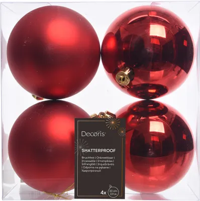 Produktbild von Weihnachtskugeln Kunststoff 10cm weihnachtsrot, 4 Stück