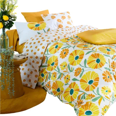 Image de Housse de couette en percale de coton motif floral