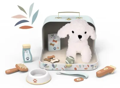 Produktbild von Spielzeugset für Kinder mit Koffer und Plüschhund, Speedy Monkey