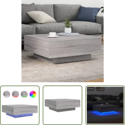 Image de The Living Store Table basse avec lampes LED Gris Sonoma 80x80x31 cm