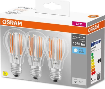 Zdjęcie produktu dla OSRAM HOMELIGHTING 4058075592377 LED (monochrome) EEC D (A - G) E-27 Pear shape 7.5 W = 75 W Neutral white (Ø x L) 60 mm x 105 mm 3 pc(s)