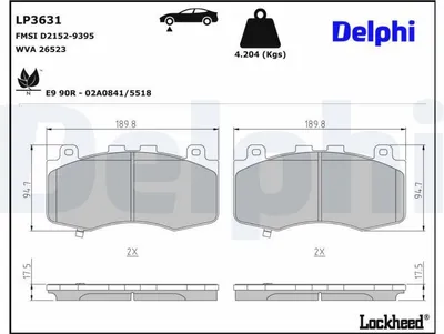 Produktbild von DELPHI Bremsbeläge Satz Vorne Bremsklötze für JEEP GRAND CHEROKEE IV (WK, WK2) LP3631