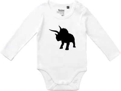 Produktbild von Huuraa Baby Body Triceratops Dinosaurier 68 White  Baumwolle Fairtrade Langarmbody Geschenkidee
