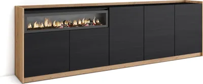 Produktbild von Sideboard, Highboard, 260x37x80cm, 5 Türen, Elektrokamin., Schwarz Eiche