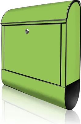Produktbild von banjado Design Briefkasten Stahl schwarz mit Zeitungsfach pulverbeschichtet "Limettengrün" 38x46x12,5cm & 2 Schlüssel - Postkasten A4 Einwurf inkl. Montagematerial [BK 0016]