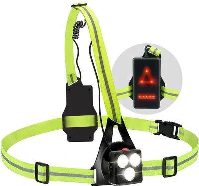 Produktbild von Lauf-Stirnlampe, ultrahelles, verstellbares 120°-LED-Brustlicht, per USB wiederaufladbare Lauf-Brustlampe mit 3 Beleuchtungsmodi, Brustlicht mit Reflektorstreifen zum Joggen
