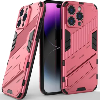 Produktbild von Armor Hülle für iPhone 14 Pro Max, Hybrid PC TPU Bumper Stoßfestes Schutzhülle mit Standfunktion Rosa