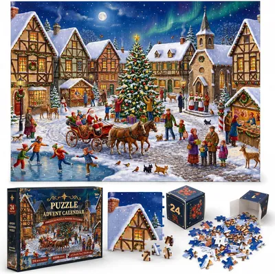 Produktbild von Adventskalender 2026 – Puzzle: Weihnachtsdorf-Puzzle (1008 Teile)