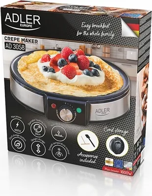 Image de Adler AD 3058 crêpière 1 crêpe(s) 1600 W Noir, acier inoxydable