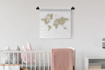 Produktbild von MuchoWow® Wandteppich Wandbehang Weltkarte - Zeitung - Weiß 60x60 cm Tapisserie Dekoration Wandtuch - Dekorationen - Wand Decke