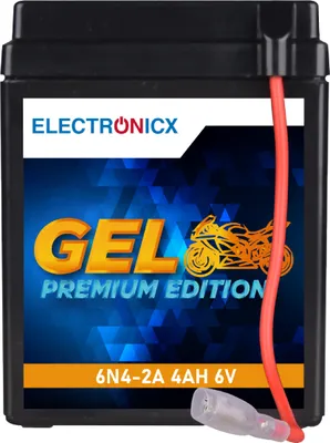 Immagine prodotto di Batteria per moto Electronicx GEL 6V 4Ah 6N4-2A-4 - Senza manutenzione, a tenuta stagna, elevata potenza di avviamento ▶ Premium  Batteria per moto AGM senza manutenzione
