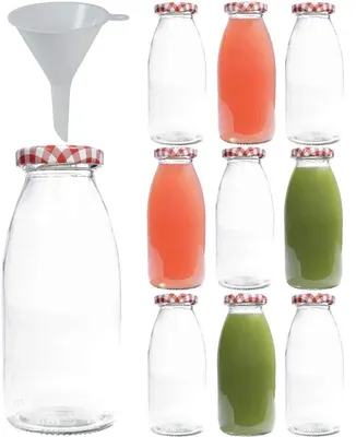 Obrázok produktu pre 10 sklenených fliaš s objemom 250 ml, s uzáverom a lievikom