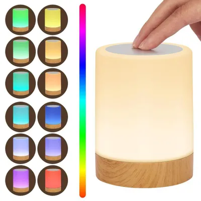 Produktbild von Nachttischlampe mit Touchscreen, 4 Modi und 13 RGB-Farben, kabellose LED-Tischlampe