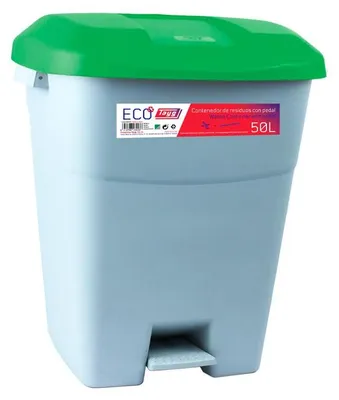 Produktbild von Tayg 434037 - Abfallbehälter mit Pedal, grauer Boden und grünem Deckel, 50 Liter