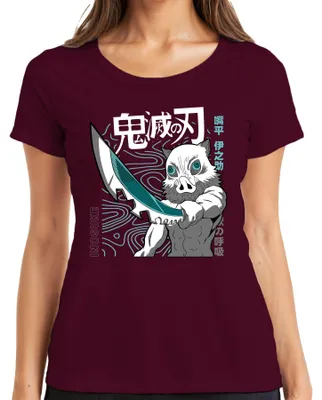 Produktbild von Inosuke Dämonenjäger Anime Ebermaske Schwert Manga Fan Geschenk Damen T-Shirt, Burgundy, L