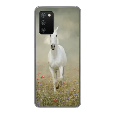 Produktbild von MuchoWow® Handyhülle Schutzhülle Hülle für Samsung Galaxy A03s Pferd - Stoff - Blumen Silikon Softcase Handy Hülle - Schutz