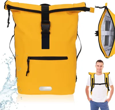 Produktbild von Rucksack Plane Time Bag Evo 24 L Kurierrucksack Roll-Top Herren Damen Freizeitrucksack Geheimfach Brustgurt Fahrradrucksack Büro Tasche Elephant 12825 Gelb Uni + f