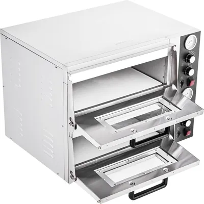 Produktbild von Elektrischer Pizzaofen, 18-Zoll-Doppelstock-Pizzaofen für den gewerblichen Einsatz, maximale Temperatur 842 °F, Pizzaofen für den Innenbereich mit Thermometer, unabhängige Temperaturregelung für Ober- und Unterhitze und Timer für zu Hause oder Restaurants