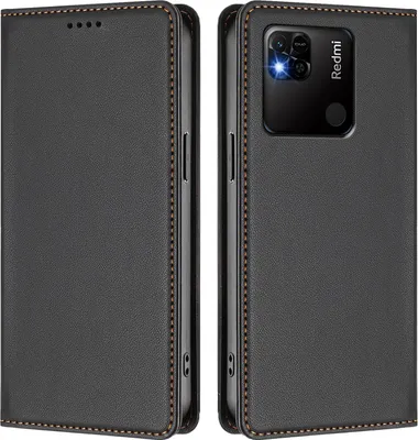Produktbild von Handyhülle für Xiaomi Redmi 10A/Redmi 9C, Kunstleder Klapphülle Stoßfeste Magnetische Hülle mit Ständer Schwarz