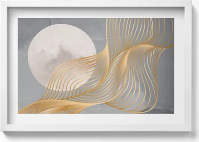 Produktbild von Abstrakte Illustration des Mondes mit Gold– Wandbild mit Rahmen – Gerahmtes Bild  – Wanddekoration – 60x40 cm –  Schwarz Rahmen