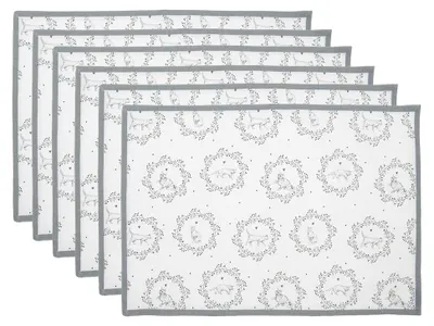 Immagine prodotto di Clayre & Eef Set di 6 tovagliette 48x33 cm Bianco Grigio Cotone Gatto