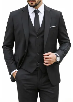 Immagine prodotto di Completo da uomo Hihawk, 3 pezzi, in tessuto elasticizzato, slim fit, monopetto