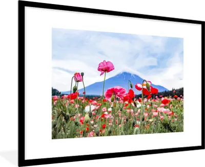 Produktbild von MuchoWow® Gerahmtes Poster Rosa Mohnblumen für einen Berg 90x60 cm - Poster mit Schwarzem Bilderrahmen Wandposter Rahmen Foto Bilder - Wanddekoration - Fotos